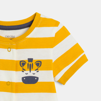 أفرول قصير أصفر اللون مقلم للصبي الرضيع، مرسوم عليه الحمار الوحشي